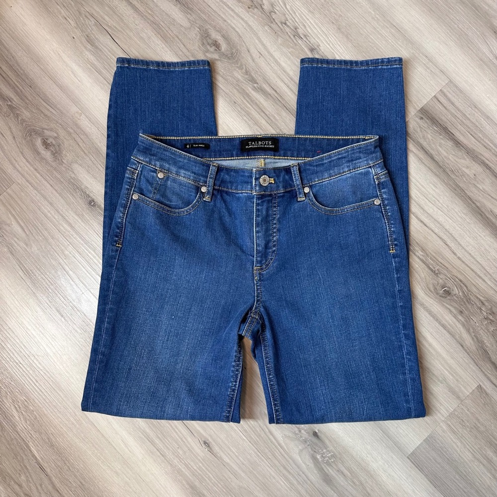 Talbots Slim Ankle Jeans Womens 4 Blue Stretch Mid Rise Straight Denim
